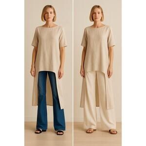 Feriesty linen blend neutral  high low tunic minimalist Lagenlook